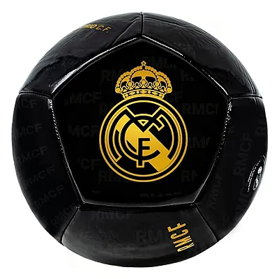 Real Madrid Balón Escudo Dorado Color Negro Brillo Talla 5 Producto Oficial
