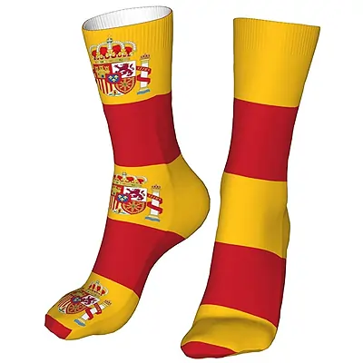 Calcetines de algodón peinado para hombre y mujer, con la bandera de España, coloridos y divertidos, diseño de patrón