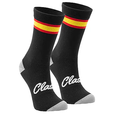 Clask Calcetines de ciclismo con bandera de España y caña alta | Transpirables, largos, buena compresión y termorreguladores
