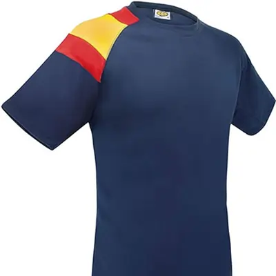 Camisetas Entrenamiento Bandera D&F- Azul Oscuro- con la Bandera de España- Camiseta Manga Corta Hombre Técnica