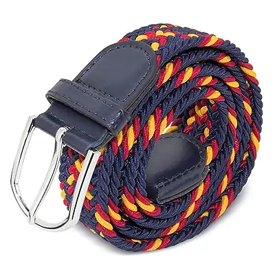 MIBANDERA Cinturón Hombre Elástico Bandera de España | Cinturones de España (Azul Marino Bandera Cruzada)