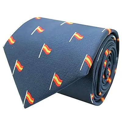 MASGEMELOS - Corbata Seda Calidad Corbatas de España Bandera España Mastil Azul Marino