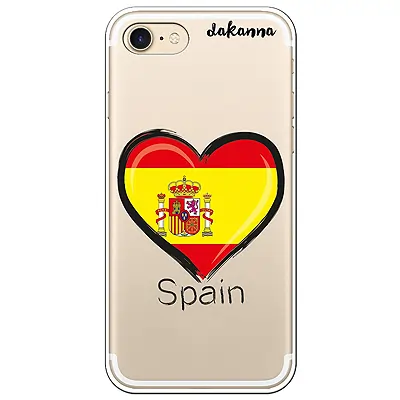 dakanna Funda Compatible con [iPhone 7 - iPhone 8] de Silicona Flexible, Dibujo Diseño [Bandera españa con Escudo en corazón]