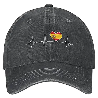 IUBBKI Denim lavado Bandera España España | Gorra de béisbol Hombres Negro Vintage Algodón