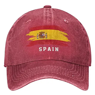 IUBBKI Gorra de béisbol española de mezclilla lavada roja con bandera de España para hombre, sombrero...