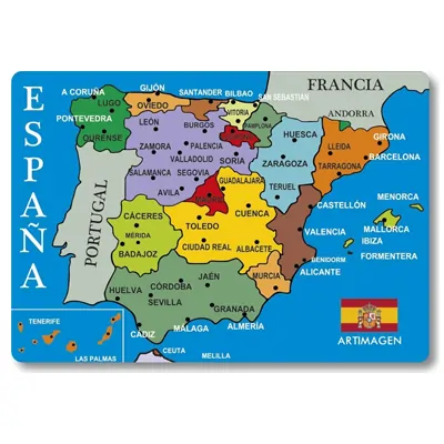 Artimagen Imán Mapa Ciudades España Azul. | Grosor 3 mm, 70x45 mm | Imanes de España