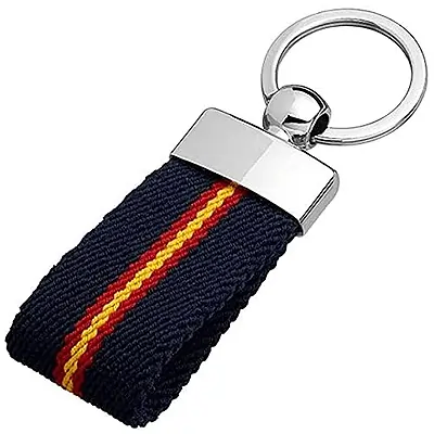 AUTOZOCO Llavero lona bandera de España - resorte cromado - anilla plana - elegante - Llavero Colgante de Metal y Lona (Azul)