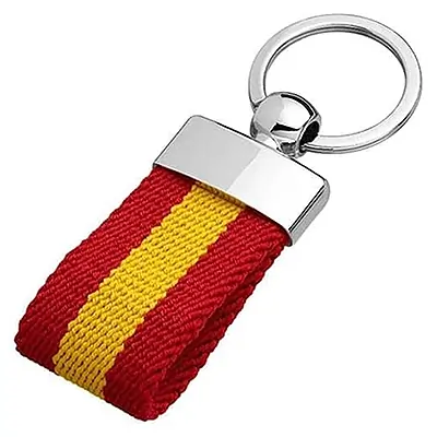 AUTOZOCO Llavero lona bandera de España - resorte cromado - anilla plana - elegante - Llavero Colgante de Metal y Lona (Rojo)