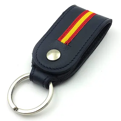 franartPiel - Llavero en Piel Ubrique para cinturón con bandera de España - Alta Calidad (Azul)