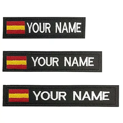 Parches personalizados con nombre militar, 2 piezas Parche táctico bordado personalizado de la bandera española con gancho...