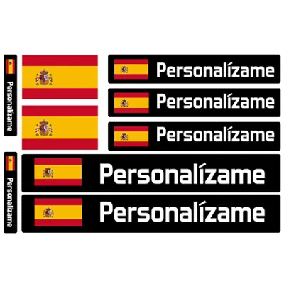 Pegatinas de Bandera con Nombre Personalizado para Bicicletas, Motos, Coches y patinetes eléctricos. 9 Etiquetas Adhesivas