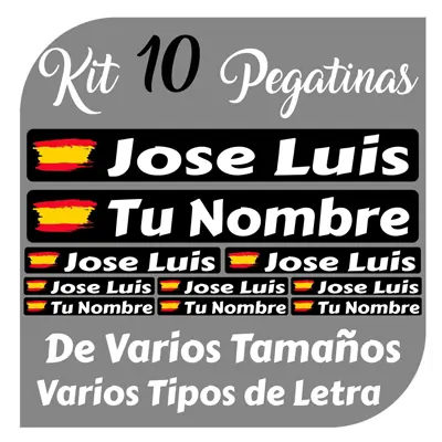 Kit 10 Pegatinas Vinilo Bandera España + tu Nombre - Bici, Casco, Pala De Padel, Monopatin, Coche, Moto, etc. Kit de Diez Vinilos