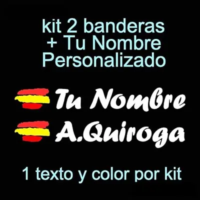 Vinilin Pegatina Vinilo Bandera España + tu Nombre - Bici, Casco, Pala De Padel, Monopatin, Coche, Moto, etc. Kit de Dos Vinilos