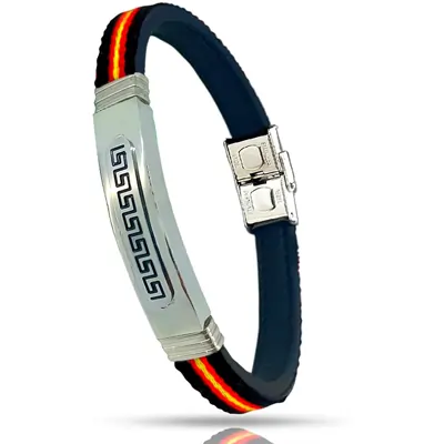 Only faith Pulsera Bandera España Pulsera de Cuero piel genuino Hombre Acero inoxidable.
