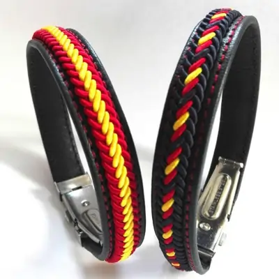 Vendopolis Pulseras de Cuero con Trenzado EN Hilo Bandera DE ESPAÑA con Cierre METALICO