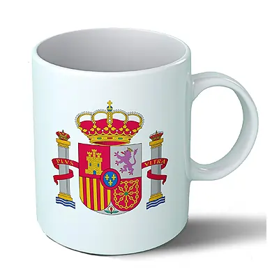 Planetacase Taza Desayuno Escudo de España Ceramica 330 ML | 8W x 10H centímetros, Blanco, Moderno, Hogar