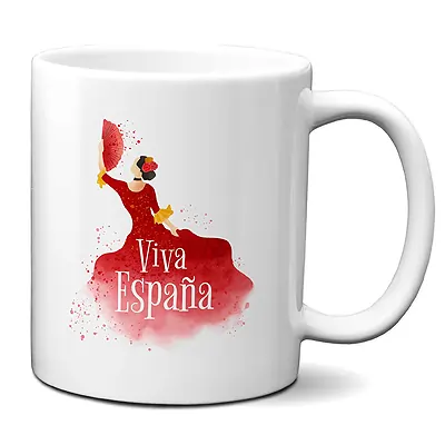 Taza España Viva España Flamenca- Taza Souvenir España Recuerdo Ceramica 330 mL Taza de España originales para regalar.