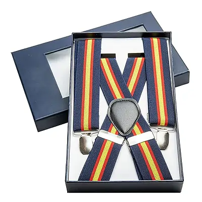 tirantes de hombre azul marino con bandera España, ajustables y con caja. Estilo, comodidad y elegancia en tu outfit. ¡Imprescindibles para...